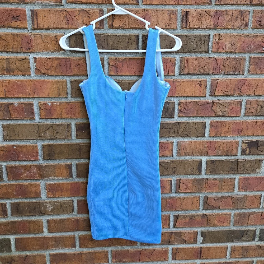 Hello Molly "After  The Grammys" Blue Ribbed Sweetheart Mini Dress XS - Picture 5 of 6